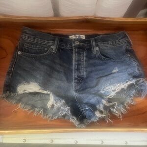 We The Free Frayed Hem Jean Shorts - Dark Blue